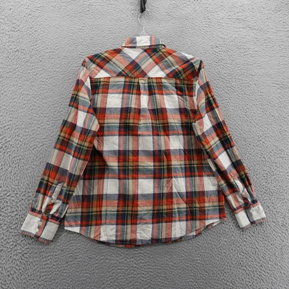 J‎ Crew Flannel Shirt Plaid Button Up Medium Red Navy Beige Mens Casual Cotton